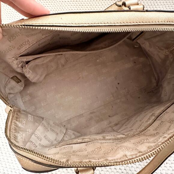 Michael Kors Cindy Gold Metallic Saffiano Leather Dome Shaped Top Handle Satchel - Picture 12 of 13